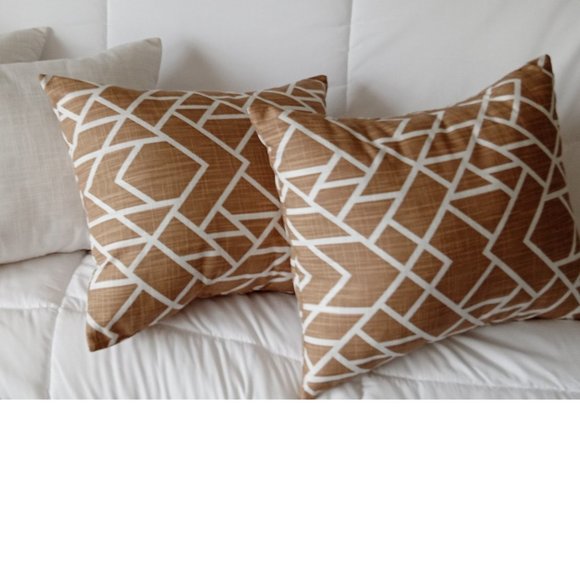 Decorative Pillow by Fancy Shams, Geometric White on Spicy Tan, Made-to-Order - Picture 3 of 6